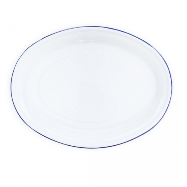 White/Blue Rim Tin Oval 17.5