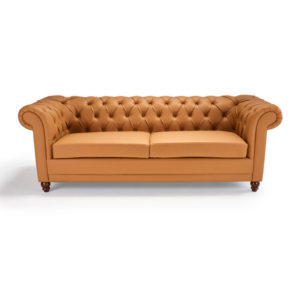 Ellison Tufted Sofa Cognac Leather